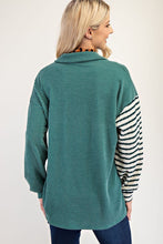 Carregar imagem no visualizador da galeria, Celeste Turquoise Striped Button Up Dropped Shoulder Shacket
