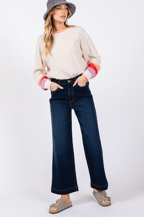 SAGE + FIG Blue Washed Denim Relaxed Fit Wide Leg Jeans