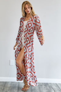 Davi & Dani Boho Chic Long Puffy Sleeve Longline Kimono