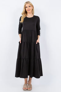 Celeste Black Tiered Midi Dress