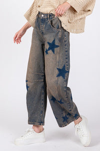 SAGE + FIG Blue Star Washed Denim Wide Leg Jeans