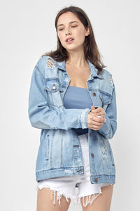 RISEN Distressed Blue Denim Jean Jacket