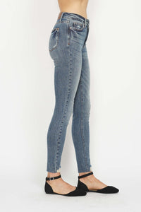 Judy Blue Tummy Control Vintage Wash Hem Destroy Blue Denim Skinny Jeans