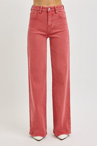 RISEN Tummy Control Wide Leg Red Denim Jeans