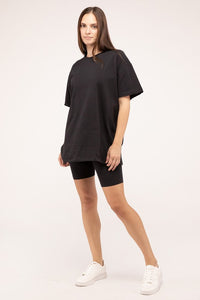 Zenana Cotton Blend Top & Biker Shorts Loungewear Set