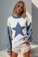 Cargar imagen en el visor de la galería, Double Take Star Knit Denim Contrast Top
