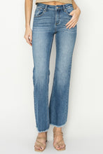 Load image into Gallery viewer, RISEN Mid-Rise Raw Frayed Hem Blue Denim Bootcut Jeans
