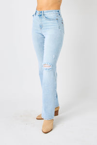 Judy Blue High Waisted Distressed Straight Leg Blue Denim Jeans