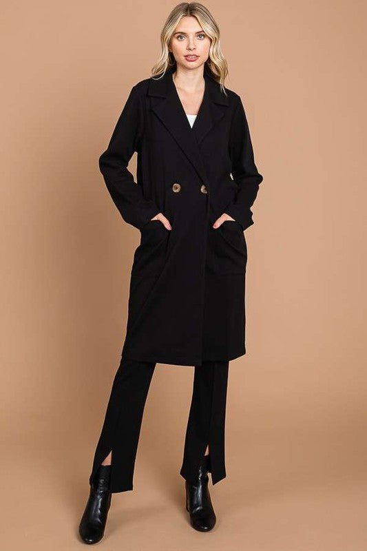 Culture Code Black Double Breast Lapel Collar Coat