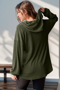 Double Take Solid Color Long Sleeve Hoodie Top