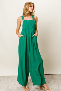 BiBi Jade Green Wide Leg Textured Jumpsuit