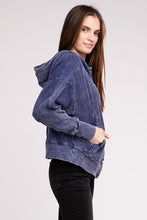 Load image into Gallery viewer, Zenana Acid Washed Cotton Waffle Woven Zip Up Hooded Jacket
