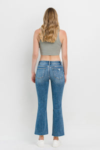 Vervet by Flying Monkey Mid Rise Distressed Cropped Flared Leg Blue Denim Jeans