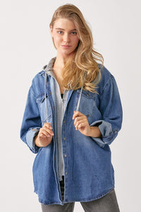 RISEN Zip Up Hooded Denim Blend Top