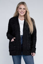 Load image into Gallery viewer, Ambiance Apparel Plus Size Black Open Front Longline Cardigan
