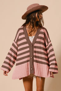 BiBi Striped Button Down Cardigan