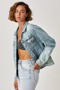 RISEN Button Down Ombre Washed Denim Jean Jacket