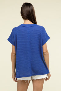 Zenana Brushed Waffle Exposed Seam Short Sleeve Top