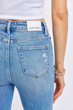 Ladda upp bild till gallerivisning, Judy Blue Mid Rise Destroyed Hem Distressed Blue Denim Jeans
