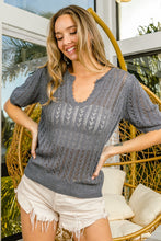 Load image into Gallery viewer,  BiBi Charcoal Gray Eyelet Puffy Half Sleeve Knit Top
