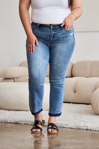 Judy Blue Distressed Released Hem Cropped Blue Denim Bootcut Jeans