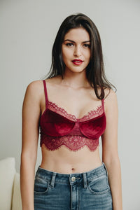 Leto Wine red Velvet and Lace Half Cami Top
