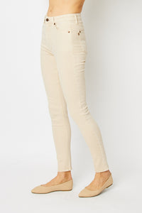 Judy Blue Tummy Control Garment Dyed Bone White Denim Skinny Jeans