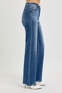 RISEN Tummy Control High Rise Raw Hem Blue Denim Jeans