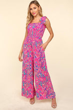 Load image into Gallery viewer, Haptics Multicolor Art Deco Smocked Wide Leg Jumpsuit
