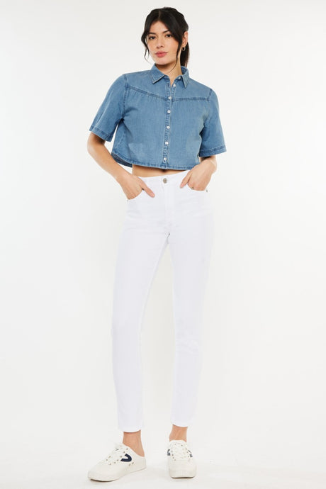 Kancan High Waisted White Denim Skinny Jeans