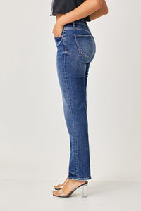 RISEN Mid Rise Straight Leg Blue Washed Denim Jeans