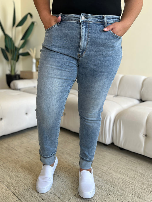 Judy Blue High Waist Cuffed Hem Blue Denim Skinny Jeans