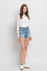 Vervet by Flying Monkey Distressed Raw Hem Washed Blue Denim Jean Shorts