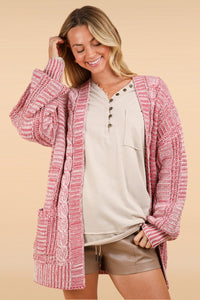 VERY J Red Wash Cable Knit Open Front Cardigan