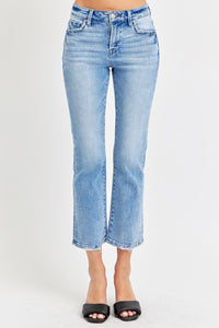 RISEN Low Rise Crop Blue Wash Denim Straight Leg Jeans