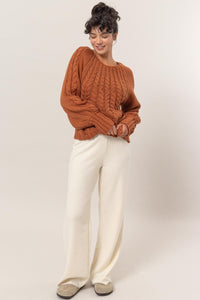 HYFVE Brown Raglan Sleeve Cable Knit Sweater