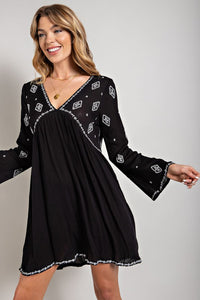 Sweet Generis Black Bohemian Embroidered Mini Dress