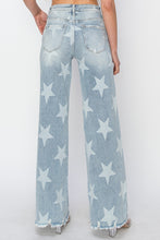 Load image into Gallery viewer, RISEN Star Pattern Raw Hem Wide Leg Blue Denim Jeans
