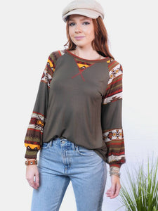 Celeste Earthy Color Block Aztec Long Sleeve Top