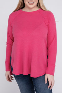 Zenana Plus Size Melange Baby Waffle Long Sleeve Top