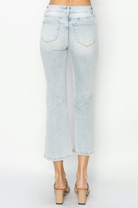 RISEN Mid Rise Cropped Flared Leg Blue Washed Denim Jeans