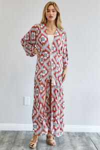 Davi & Dani Boho Chic Long Puffy Sleeve Longline Kimono