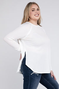 Zenana Plus Size Melange Baby Waffle Long Sleeve Top