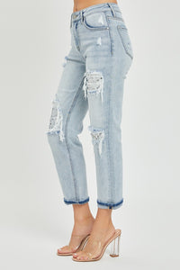 RISEN Mid Rise Sequin Patched Blue Denim Jeans