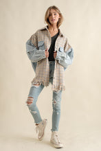 Load image into Gallery viewer, Sweet Generis Fringe Hem Tweed Mixed Denim Jacket
