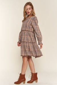 And The Why Washed Plaid Frayed Tiered Dress