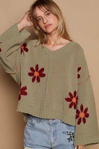 POL MultiColor Floral Pattern Chenille Knit Sweater Top