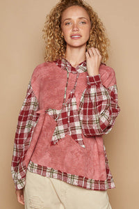 POL Star Patch Plaid Long Sleeve Hoodie