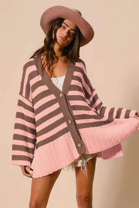 BiBi Striped Button Down Cardigan