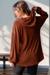 Double Take Solid Color Long Sleeve Hoodie Top